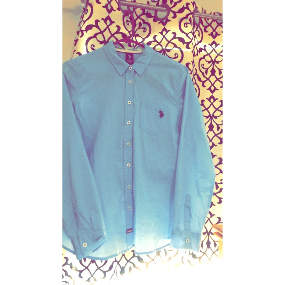 Blue button down polo shirt